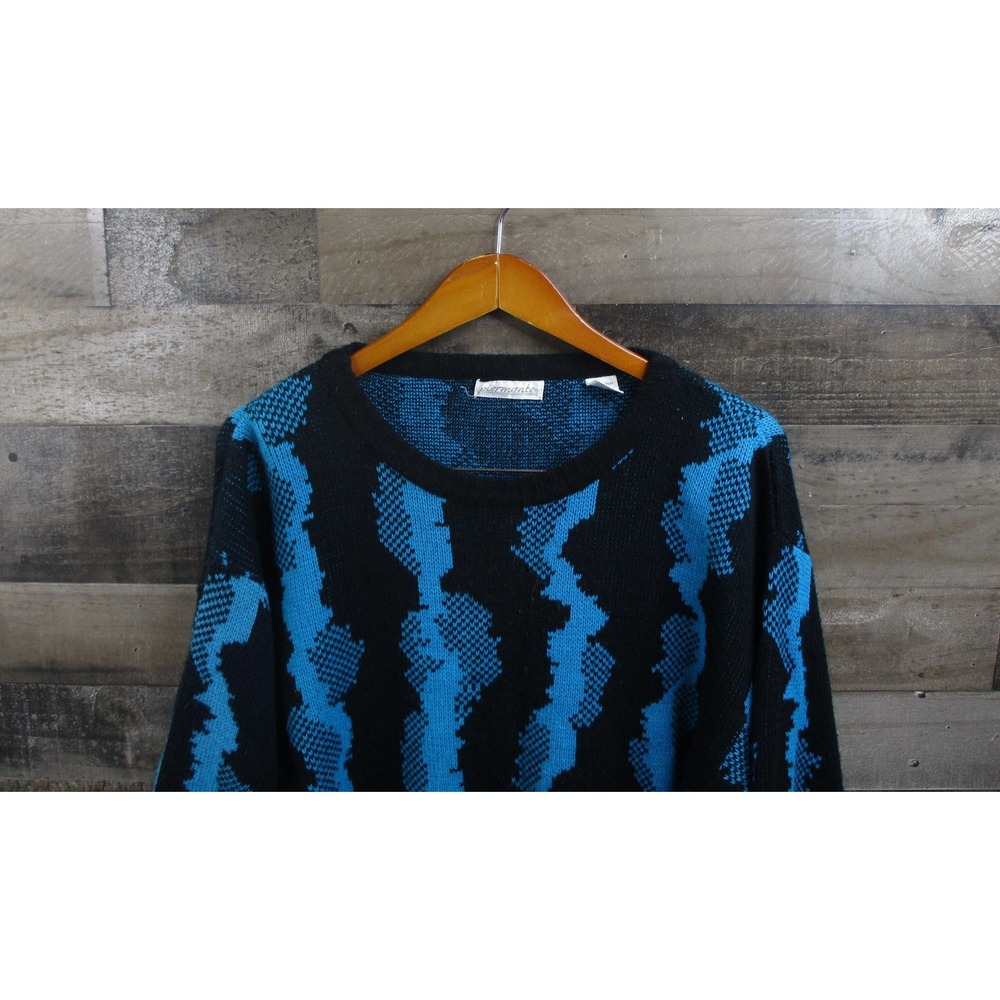 Piermonte Sweater Mens XL Geometric Knit Pullover Crewneck 80s Retro Vintage